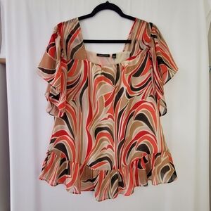 Jennifer Lloyd Size M Square neck flutter sleeve, drop waist peasant blouse